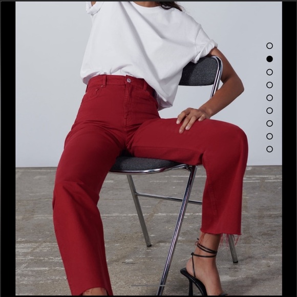 Zara The 90’s Full Length Red Jeans - Picture 2 of 3
